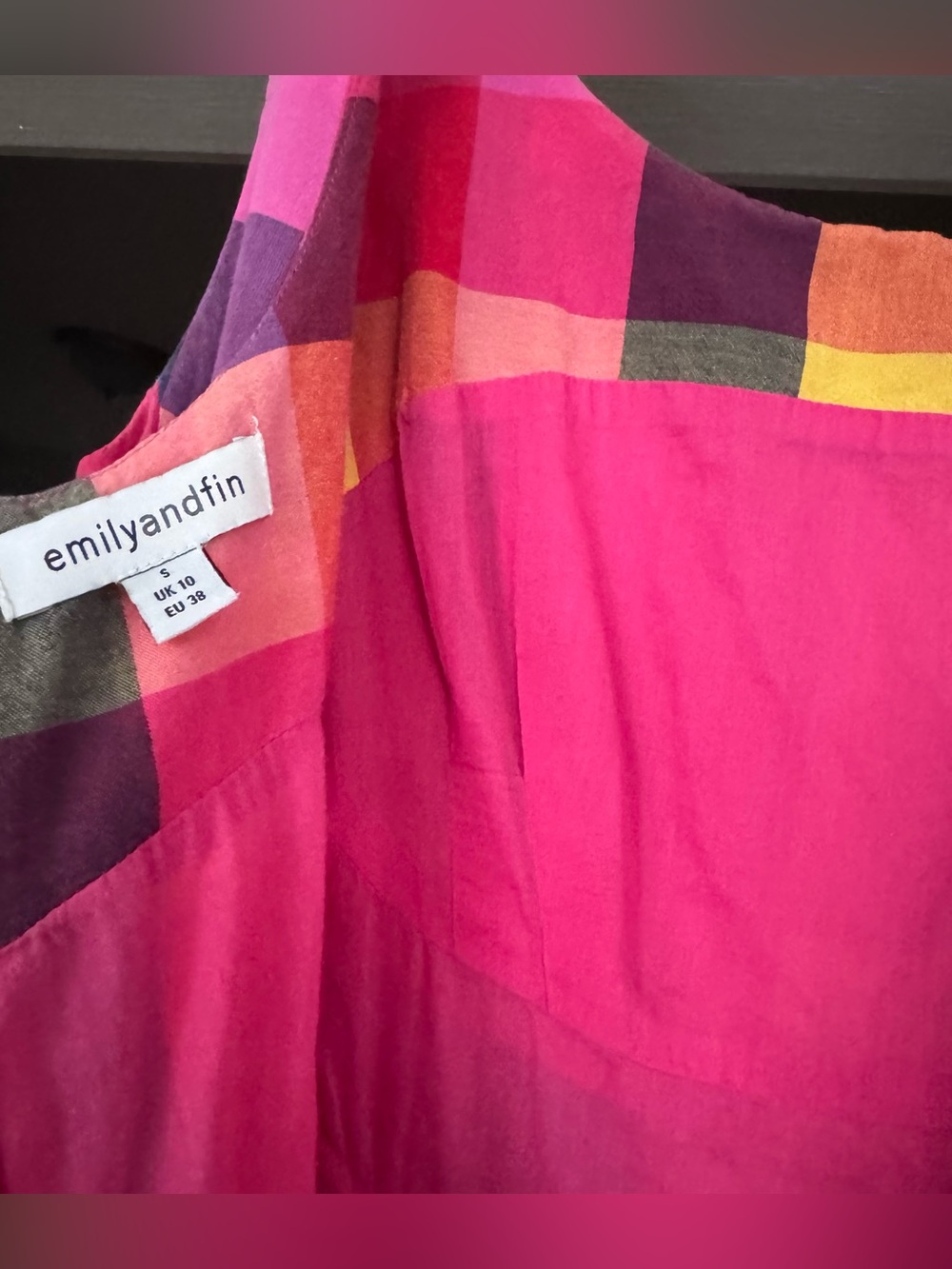 Emily and Fin Sunset Plaid Dress tank sleeveless pink yellow orange bright boho - Picture 6 of 10